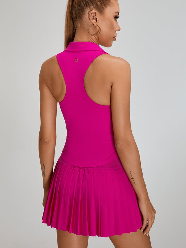BUYCO Female V-Collar Pleated 2 In 1 Tennis Skirts Suit
