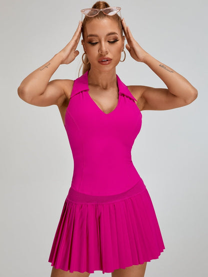 BUYCO Female V-Collar Pleated 2 In 1 Tennis Skirts Suit