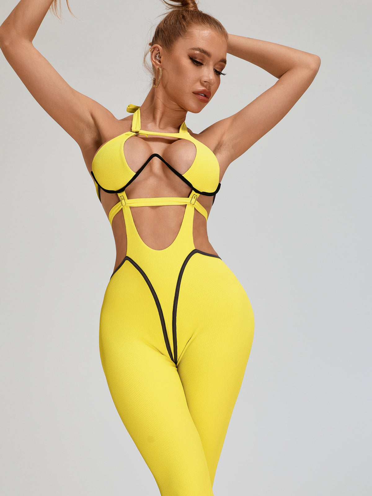 BUYCO Female Fitted Contrast Color Stripe Hollow Out Jumpsuit