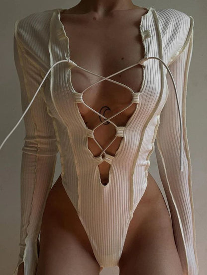 BUYCO Female Lace-up Long Sleeves Bodysuit