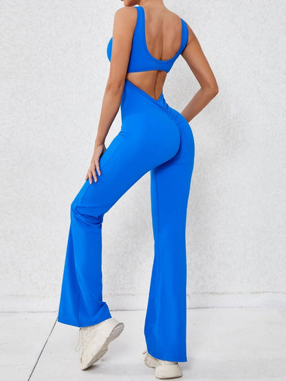 BUYCO Female Backless Ruched Back Flare Jumpsuit