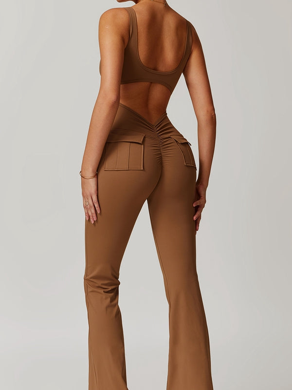 BUYCO Female Fitted Cutout Pocket Flare Fit Cargo Jumpsuit