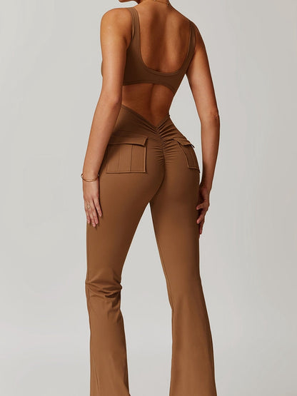 BUYCO Female Fitted Cutout Pocket Flare Fit Cargo Jumpsuit