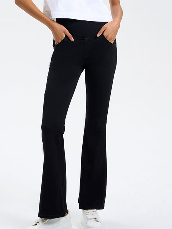 BUYCO Female Denim Pocket V-shape Waist  Flare Leggings