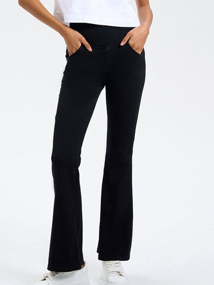 BUYCO Female Denim Pocket V-shape Waist  Flare Leggings