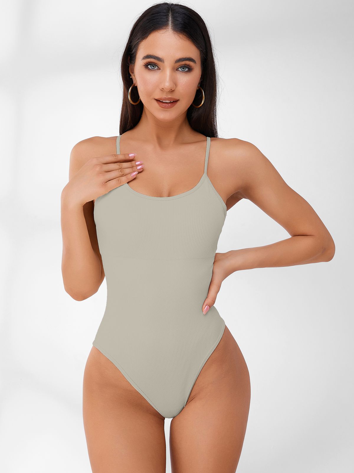 BUYCO Female Sleeveless Ribbed Adjustable Straps Short Bodysuit