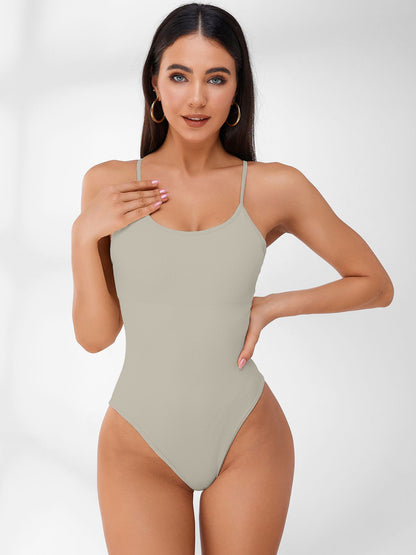 BUYCO Female Sleeveless Ribbed Adjustable Straps Short Bodysuit