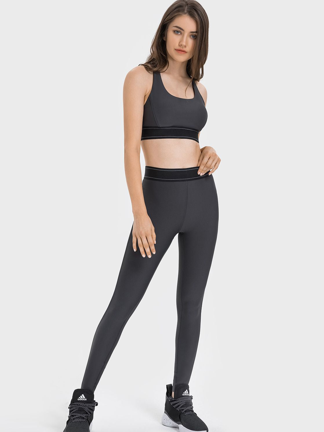 BUYCO Female Contrast Color Push Up Design Elastic Tight Shockproof Tracksuit