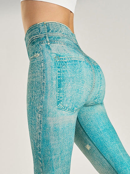 BUYCO Female Denim Pocket Hip-lift Leggings