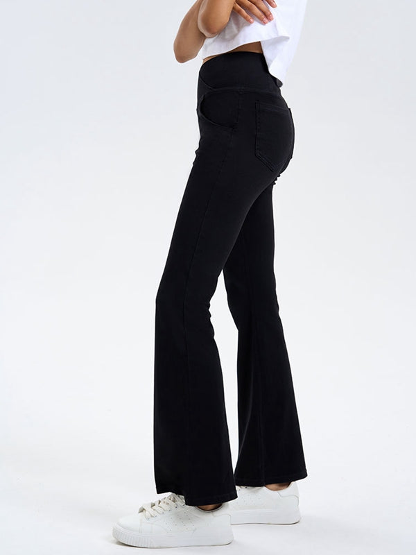 BUYCO Female Denim Pocket V-shape Waist  Flare Leggings