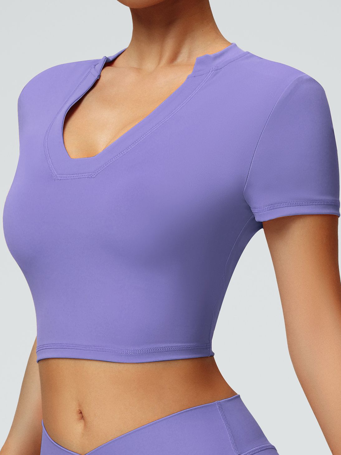 BUYCO Female Solid Color V-neck Quick Dry Elastic Tight Short Sleeves