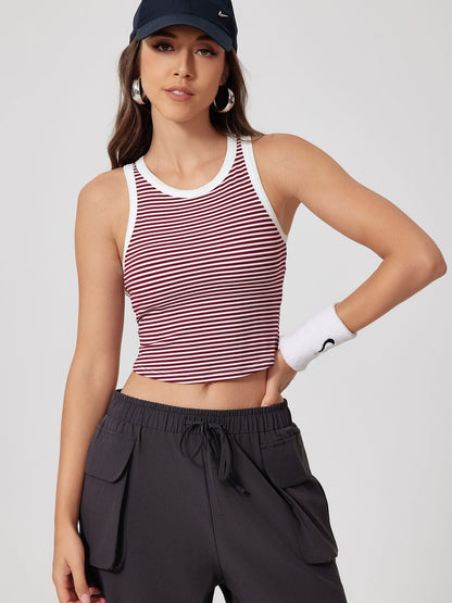 BUYCO Female U Collar Contrast Color Stripe Quick Dry Tank
