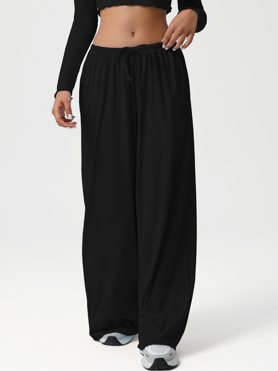 BUYCO Female Drawstring Pocket Solid Color Casual Pants