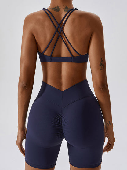 BUYCO Female Twist Cross Back V-shape Waist Ruched Back Short Tracksuits