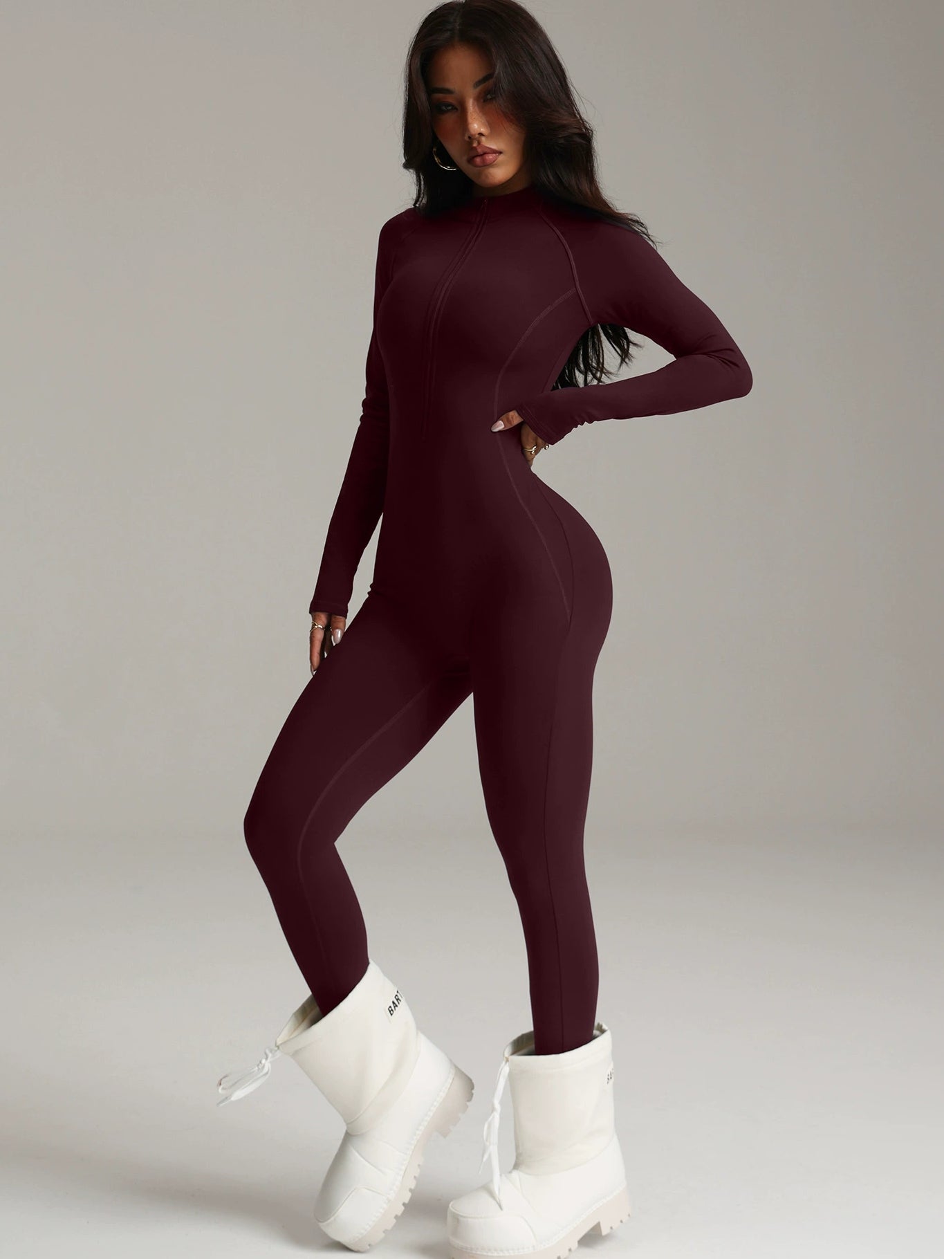BUYCO Female Fitted Solid Color Zipper Fleece Jumpsuit