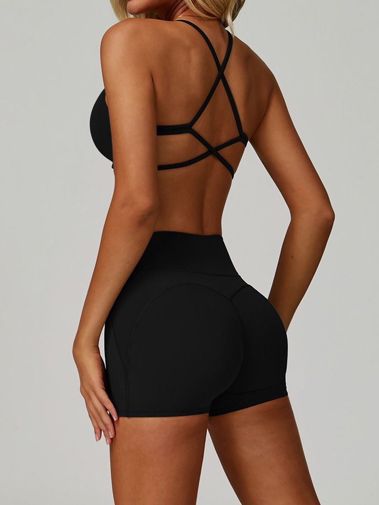 BUYCO Female Cross Back V-neck with Chest Pads Quick Dry Push Up Design Short Tracksuit