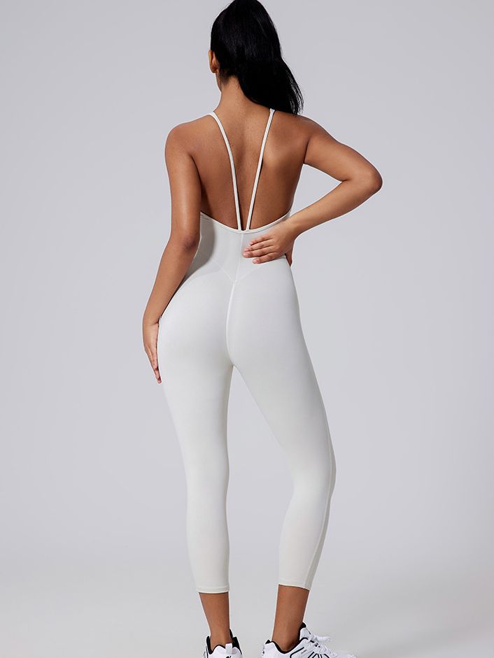 BUYCO Female V-shaped Cross Back U Collar Backless Hip-lift Jumpsuit