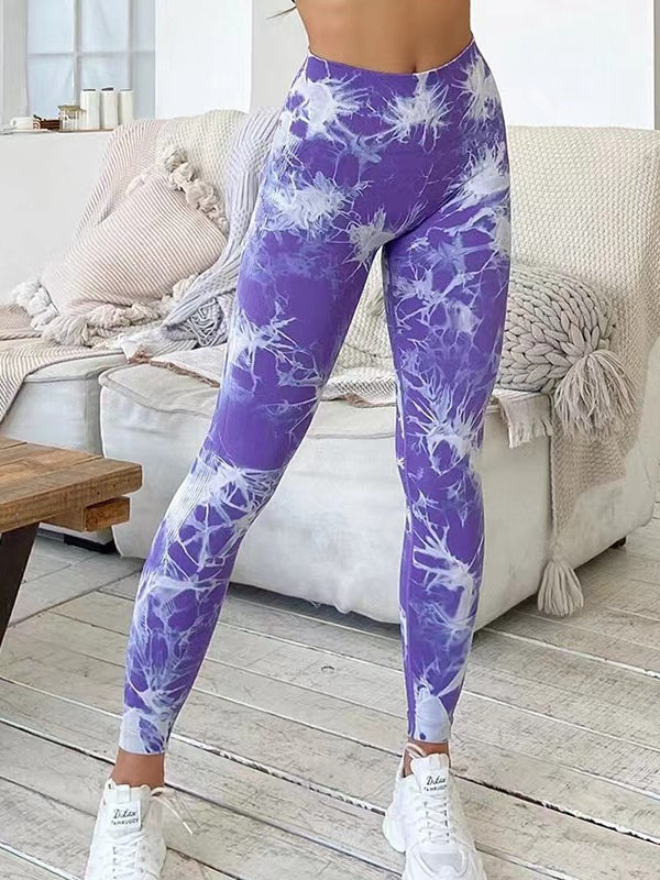 BUYCO Female New 22 Colors Modern Tie-dye Ruched Back Leggings