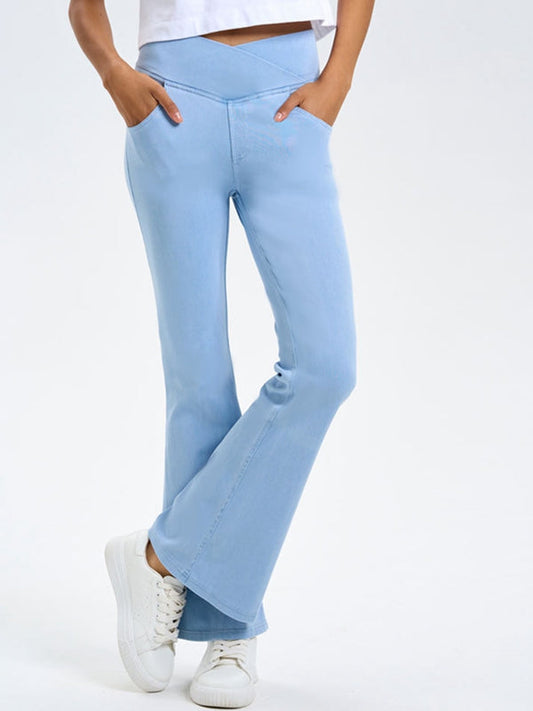 BUYCO Female Denim Pocket V-shape Waist  Flare Leggings