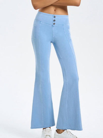 BUYCO Female Denim Pocket Button Flare Leggings