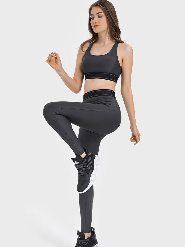 BUYCO Female Contrast Color Push Up Design Elastic Tight Shockproof Tracksuit