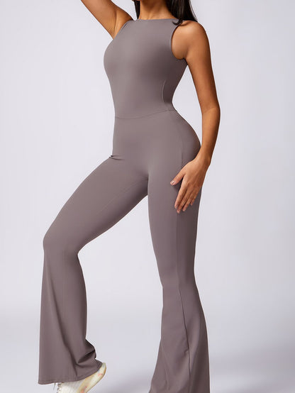 BUYCO Female Backless Elastic Tight Ruched Back Flare Jumpsuit