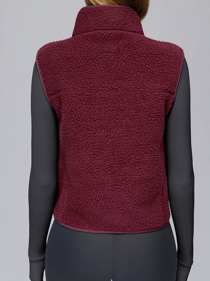 BUYCO Female Fleece Zipper Pocket Stand Up Collar Vest Jacket