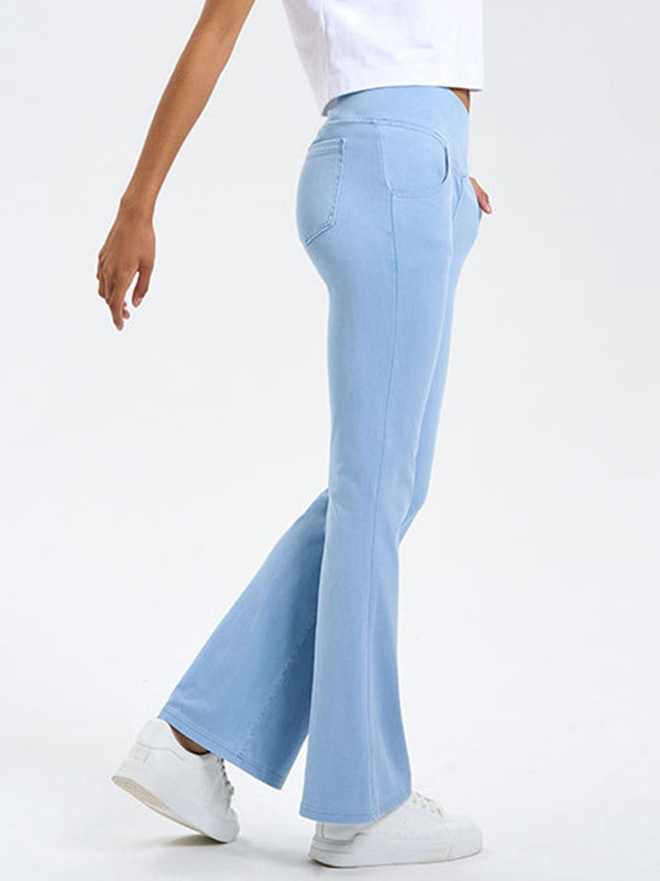 BUYCO Female Denim Pocket V-shape Waist  Flare Leggings