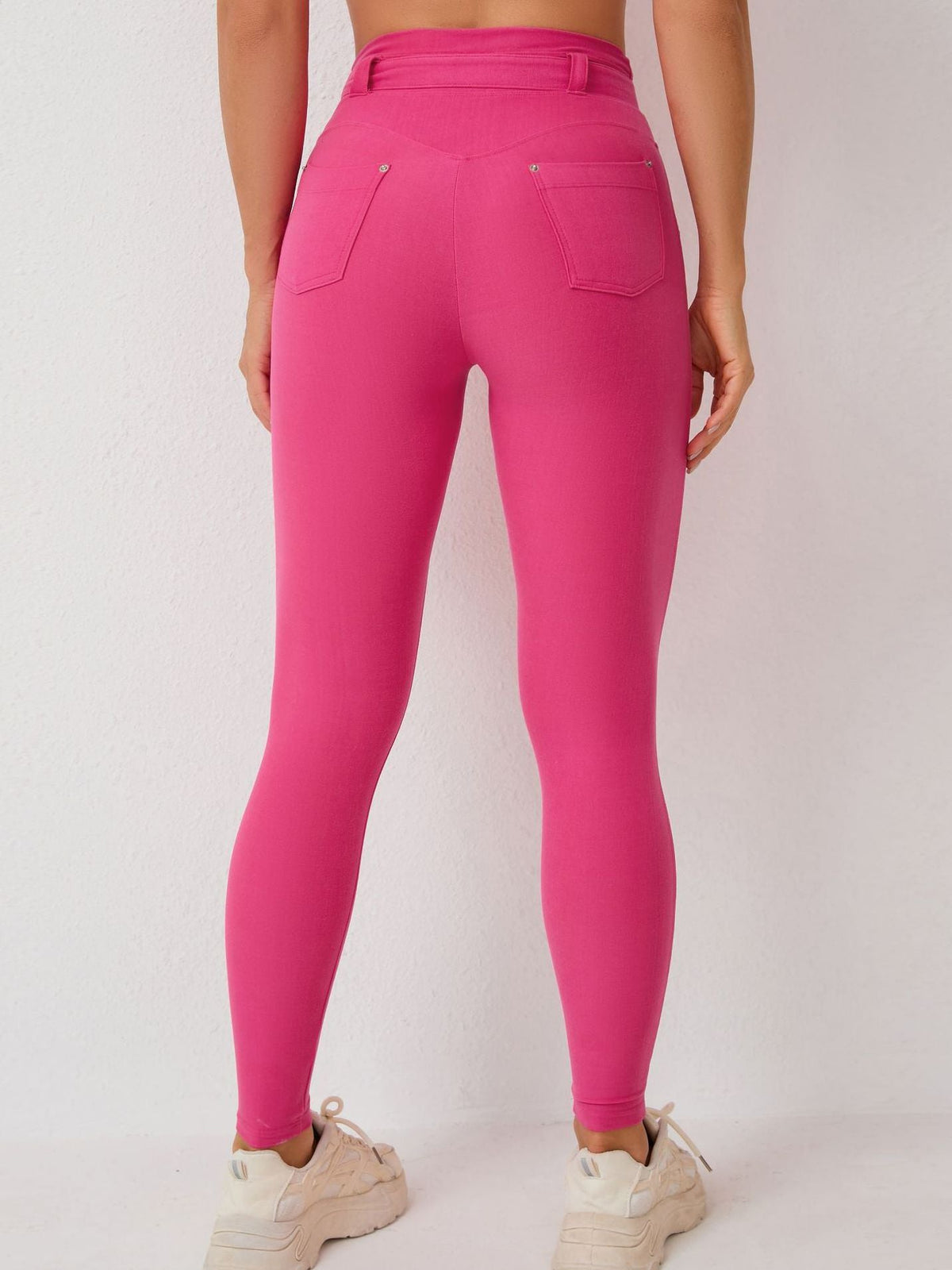BUYCO Female High-waisted Adjustable Strap Solid Color Elastic Tight Basic Yoga Leggings