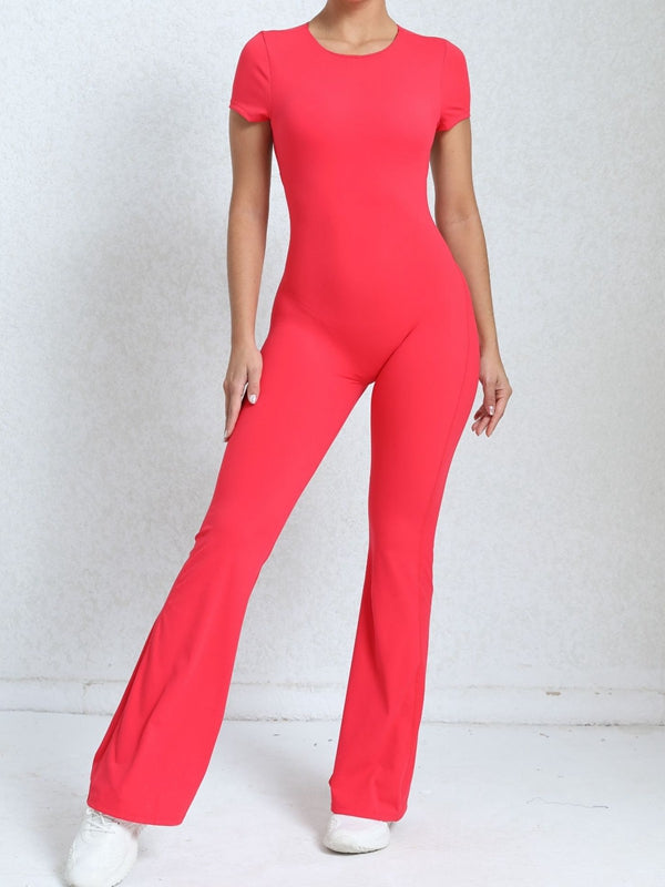 BUYCO Female Backless Ruched Back Flare Jumpsuit