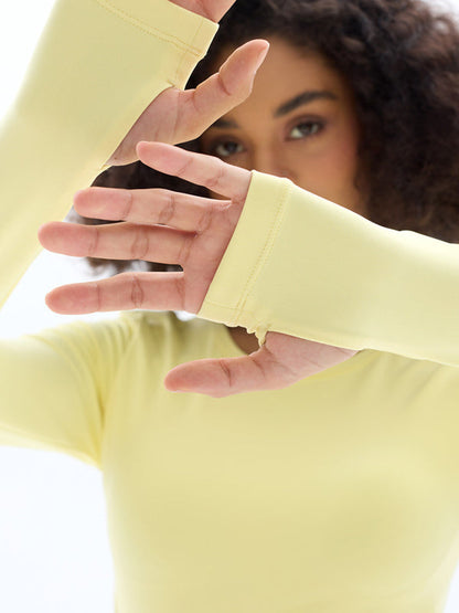 BUYCO Female Fitted with Chest Pads Hollow Out Thumbholes Long Sleeves