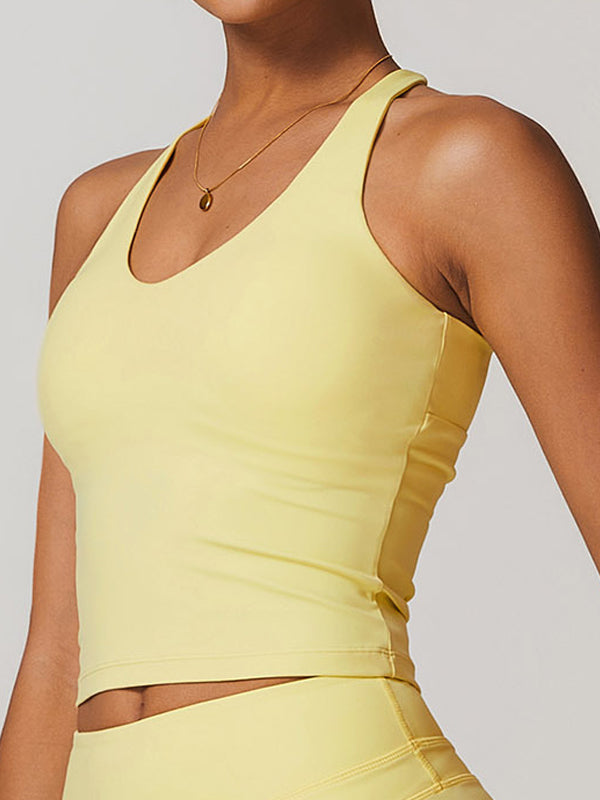 BUYCO Female U Collar Cross Back Hollow Out Quick Dry Adjustable Strap Tank
