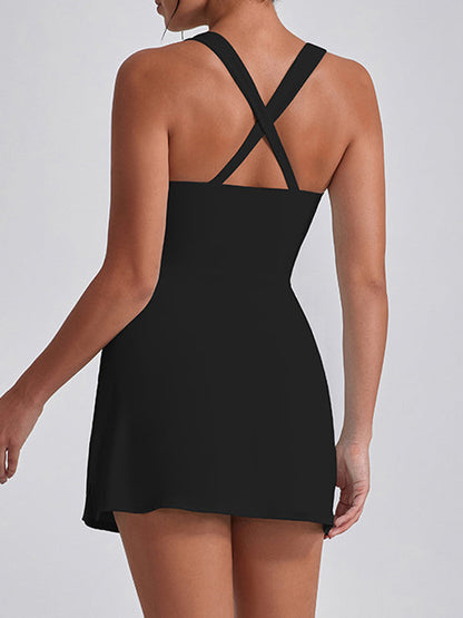 BUYCO Female U Collar I-shaped Zipper Cross Back Quick-dry Dress