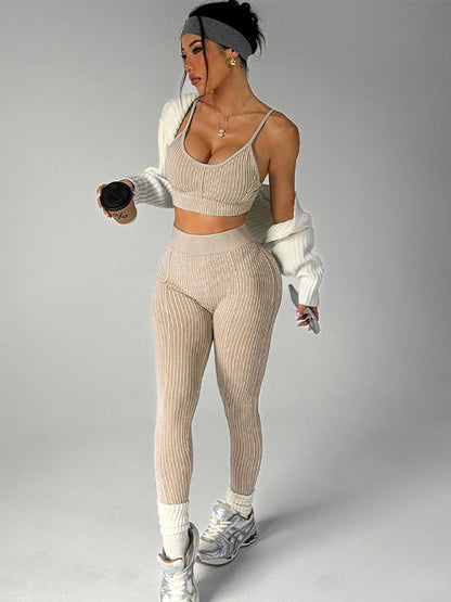 BUYCO Female V-shaped Waist Ribbed Push Up Design Ruched Back Hip-lift Tracksuit