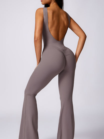 BUYCO Female Backless Elastic Tight Ruched Back Flare Jumpsuit
