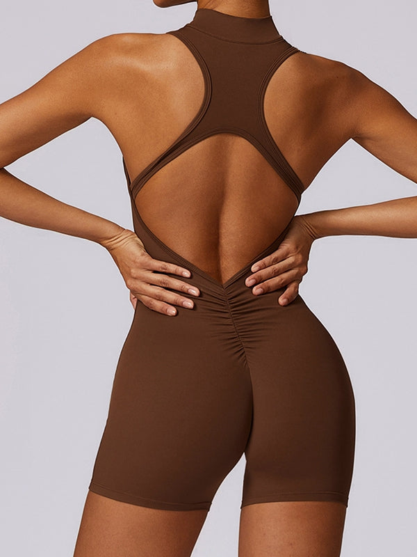BUYCO Female Zipper Backless Ruched Back Romper