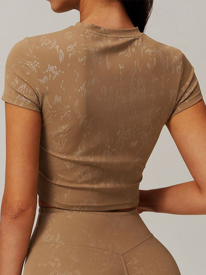 BUYCO Female Modern Stamping Print Elastic Tight Quick Dry Short Sleeves