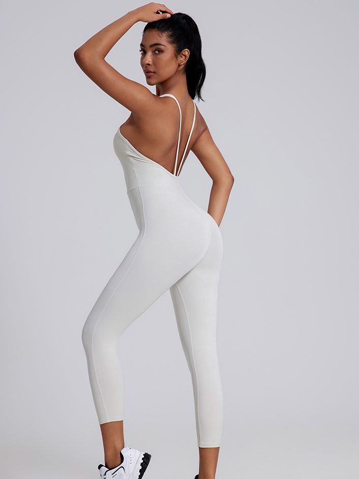 BUYCO Female V-shaped Cross Back U Collar Backless Hip-lift Jumpsuit