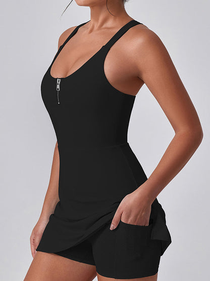 BUYCO Female U Collar I-shaped Zipper Cross Back Quick-dry Dress