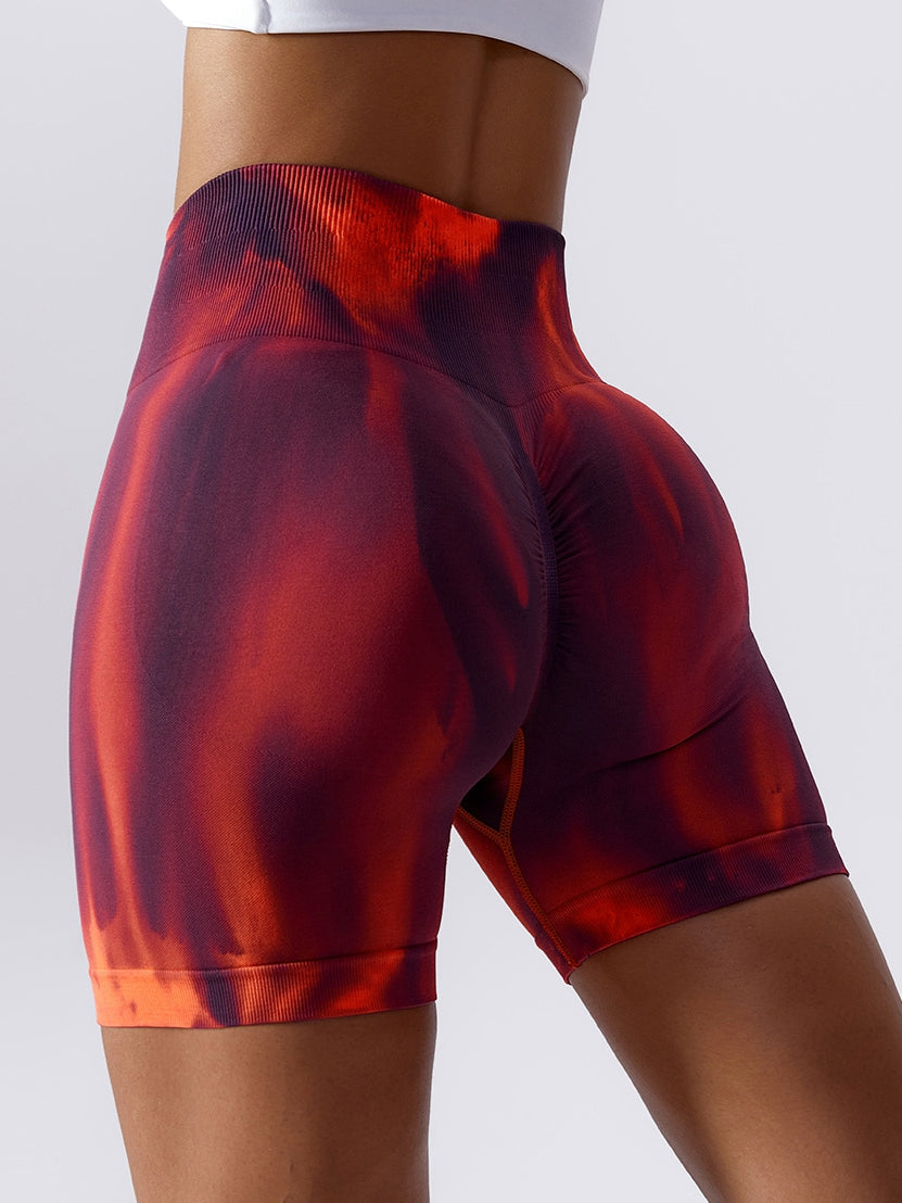 BUYCO Female Unique Colorful Modern Tie-dye Ruched Back Spandex Gym Fit Shorts