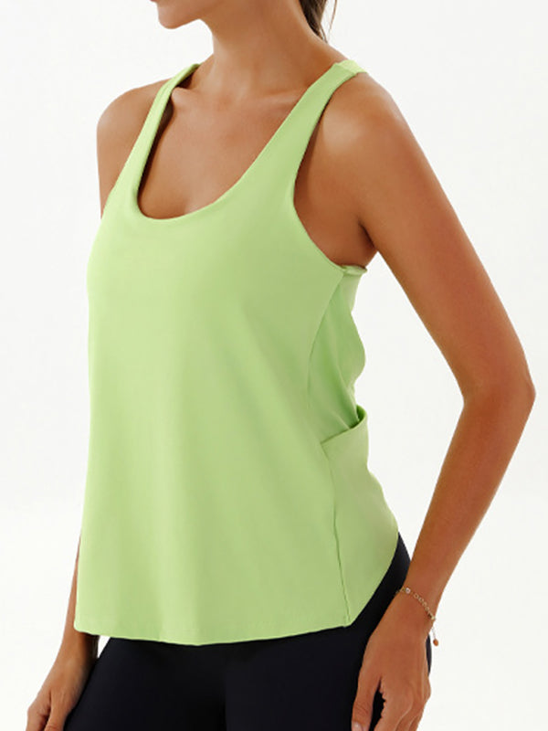 BUYCO Female U Collar Cross Back Hollow Out Two-in-one Tank