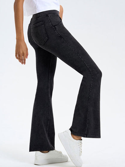 BUYCO Female Denim Pocket V-shape Waist  Flare Leggings