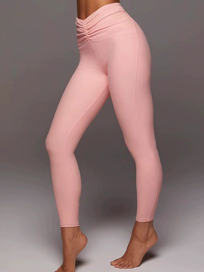 BUYCO Female Solid Color Unique Folds V Shape Waist Leggings