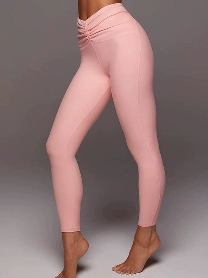 BUYCO Female Solid Color Unique Folds V Shape Waist Leggings