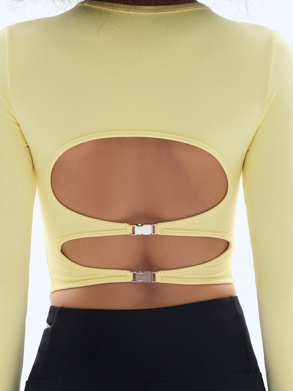 BUYCO Female Fitted with Chest Pads Hollow Out Thumbholes Long Sleeves