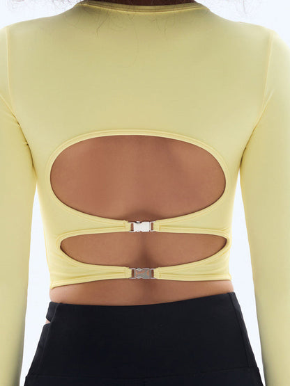 BUYCO Female Fitted with Chest Pads Hollow Out Thumbholes Long Sleeves