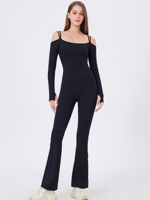 BUYCO Female U Collar Ruched Back Elastic Tight Jumpsuit