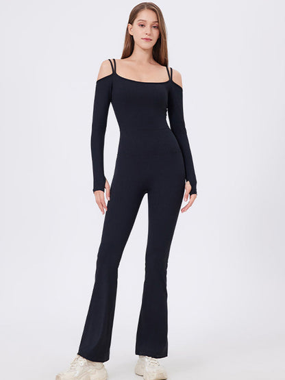 BUYCO Female U Collar Ruched Back Elastic Tight Jumpsuit