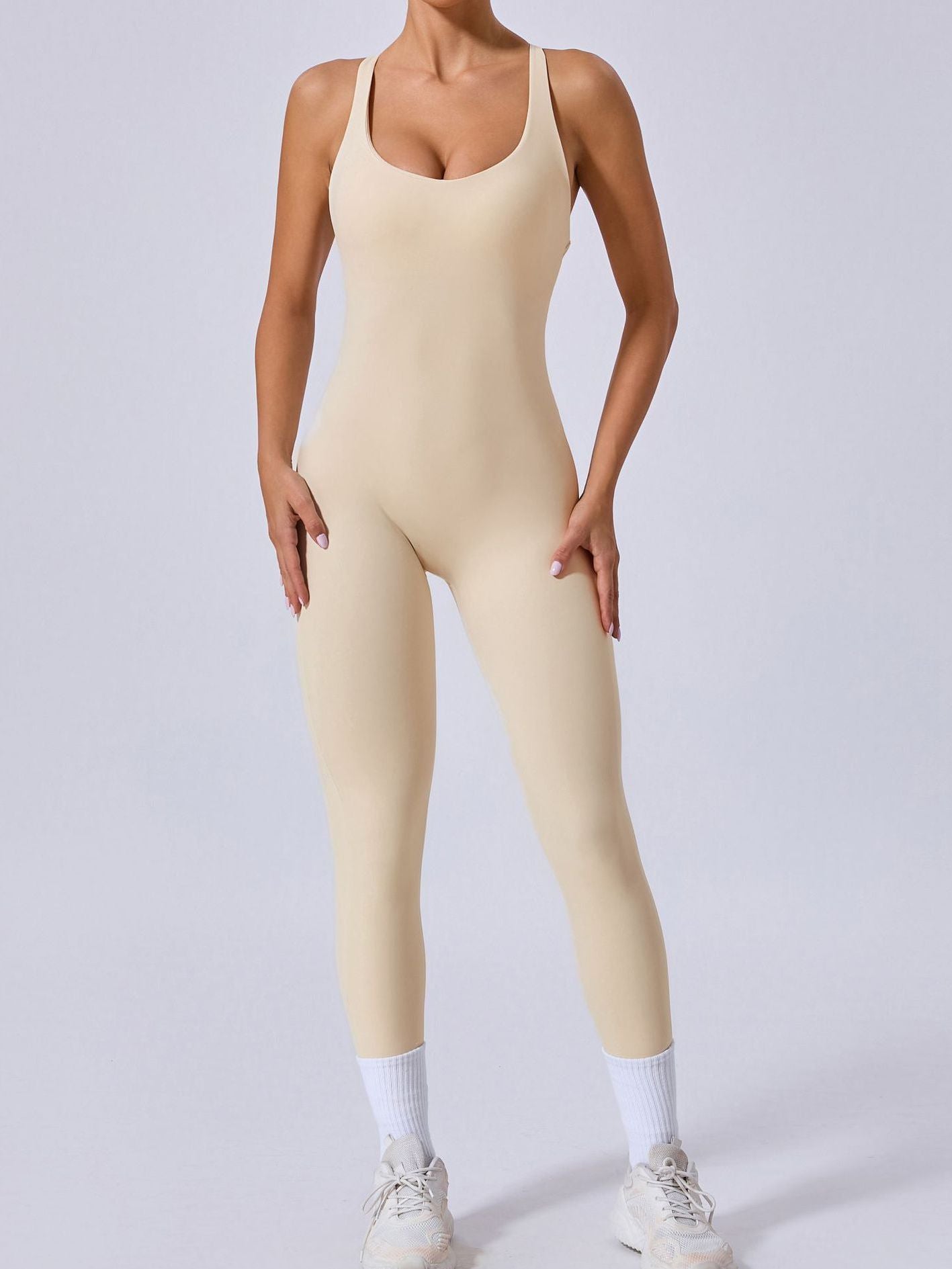 BUYCO Female Cross Back Backless Adjustable Strap Elastic Tight Jumpsuit