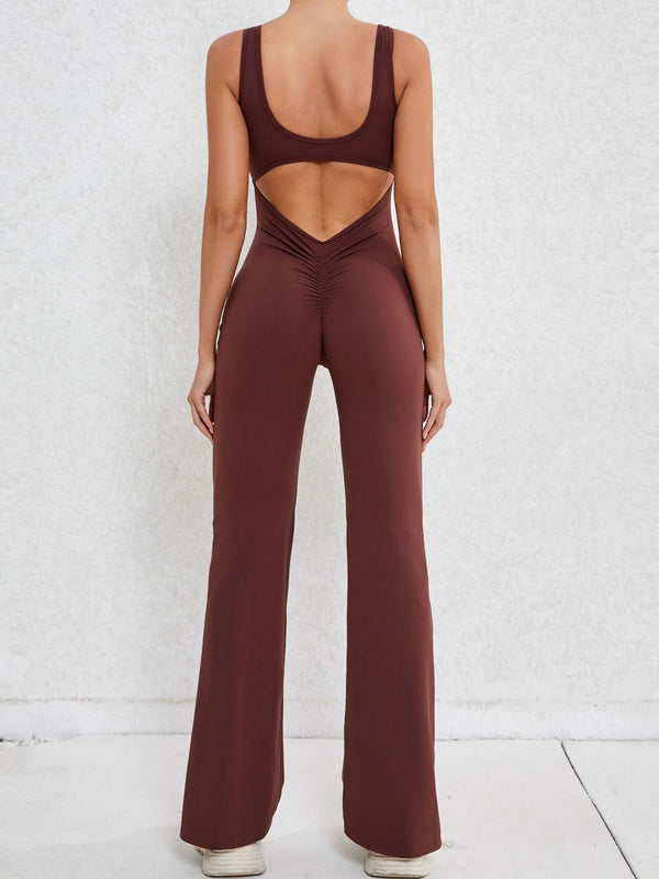 BUYCO Female Backless Ruched Back Flare Jumpsuit